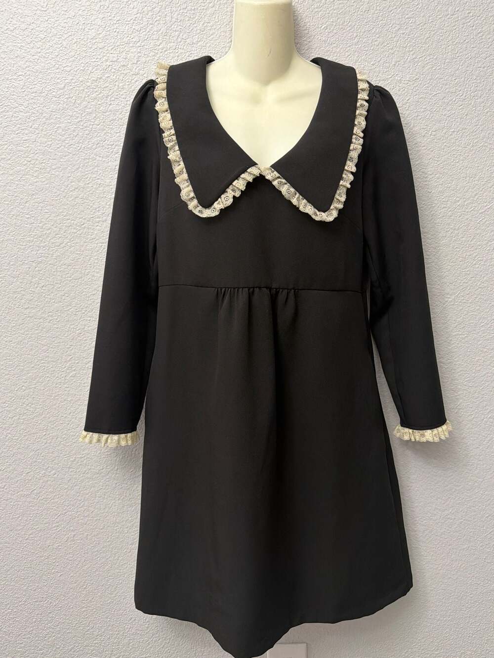 Tuckernuck Black Saxby Dress with Lace Pilgrim Collar Size S